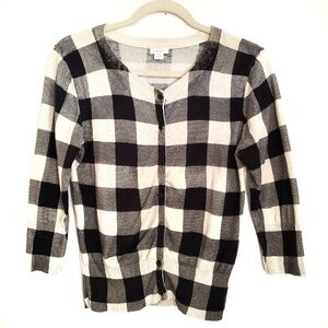 Xhilaration Cardigan Sweater M Medium Cream & Black Checkerboard